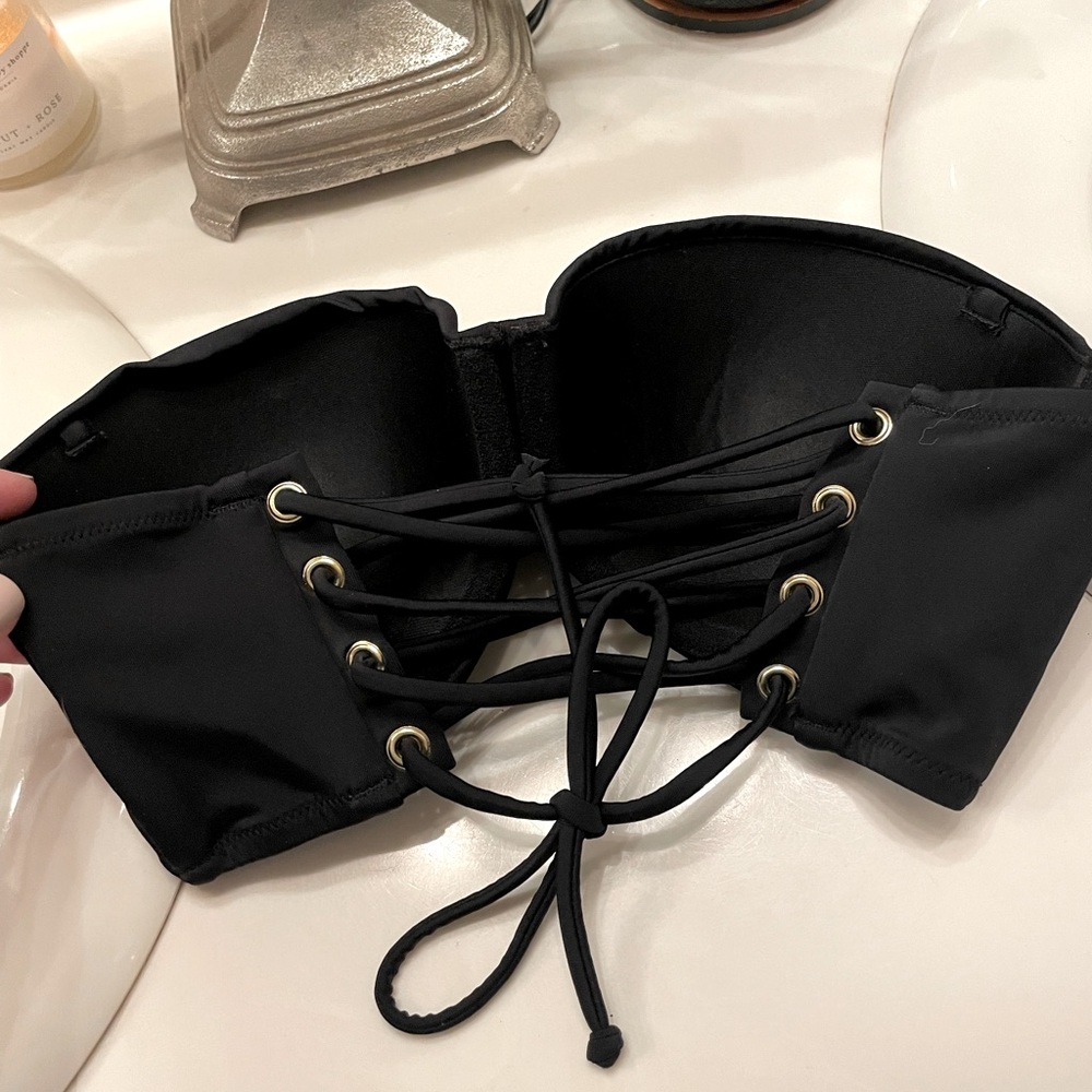 Victorias Secret Black Lace Up Bandeau Bikini Top